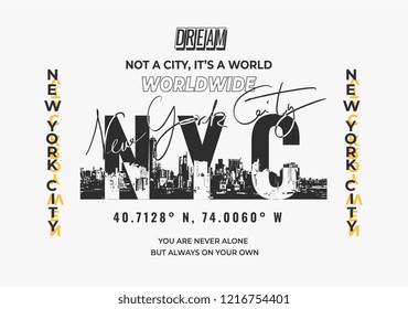 Slogan de tipografia de NYC para impressão de moda