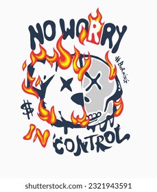 typography slogan with fire bear doll skull burning graphic vector illustration