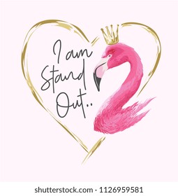 Typography Slogan With Flamingo Illustration In Heart Shape