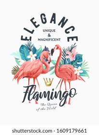 typography slogan with flamingos in the wild illustration 