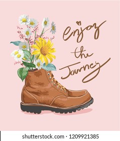 typography slogan with flower in boots illustration