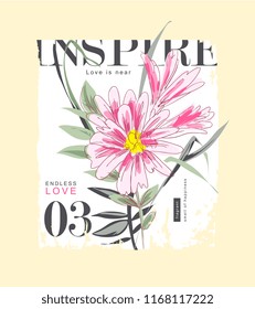 typography slogan with flower illustration