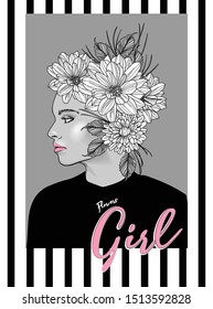 typography slogan flowers girl illustration art