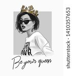 typography slogan with girl in clown and sunglasses illustration
