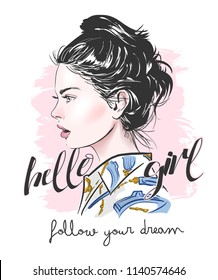 typography slogan with girl illustration