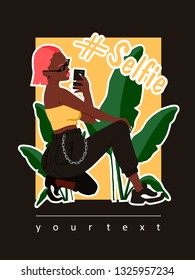 typography slogan with  girl in sunglasses fashion illustration