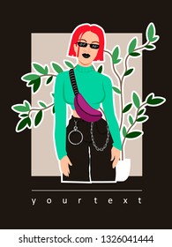 typography slogan with  girl in sunglasses fashion illustration