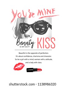 typography slogan with girl in sunglasses illustration