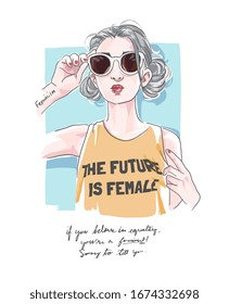 typography slogan girl in yellow tank top  illustration