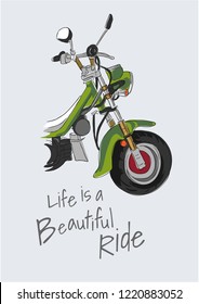 typography slogan with green scooter illustrtaion