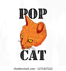 typography slogan with hand drawn cat Vector graphics