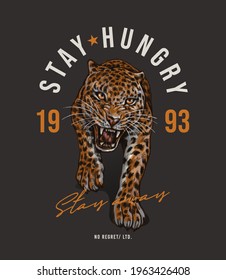 typography slogan with hand drawn leopard,vector illustration for t-shirt.
