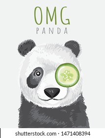 typography slogan and hand drawn panda with cucumber  for printing, t shirt.vector illustration 