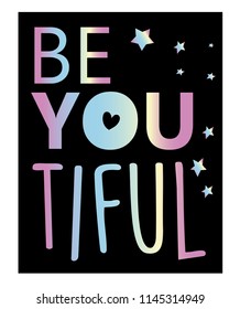 Typography slogan with holographic letters.  vector for t shirt printing and embroidery, Graphic tee and printed tee. Girlish print