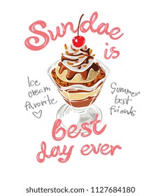 typography slogan with ice cream illustration