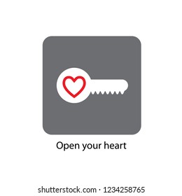 typography slogan. Icon - key with a heart. Vector illustration