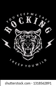 Typography slogan with illustration of roaring tiger- 
Shirt stamp