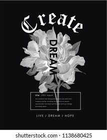 typography slogan with inverted color flower illustration