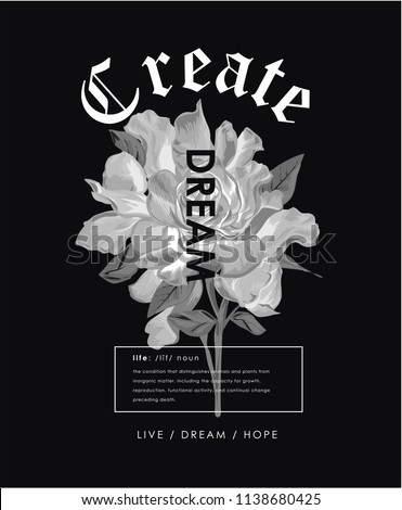 typography slogan with inverted color flower illustration