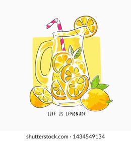 typography slogan with lemonade cartoon illustration