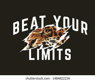 typography slogan with leopard face ripped off illustration