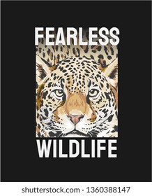 typography slogan with leopard head on leopard skin illustration background