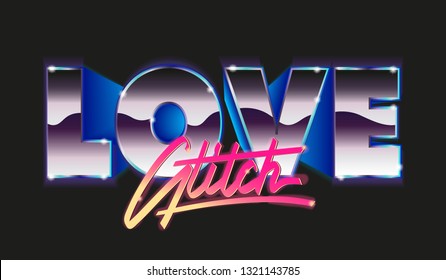 Typography slogan neon love glitch illustration, Y2K aesthetic