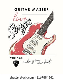 typography slogan with old guitar illustration