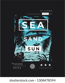 typography slogan with on beach background illustration