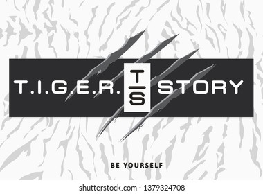 typography slogan on the skin of a tiger with b&w background. With tiger and claw mark illustration. Vector graphic design for t shirt and other uses. – Vector