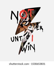 typography slogan on tiger face in thunder shape illustration