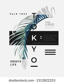 typography slogan with palm leaf illustration