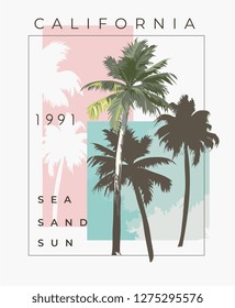 typography slogan with palm tree illustration