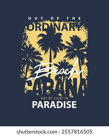 typography slogan with palm trees in grunge yellow frame vector illustration 