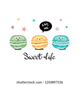 typography slogan print with cute macaroon. For t-shirt or other uses,T-shirt graphics  textile graphic