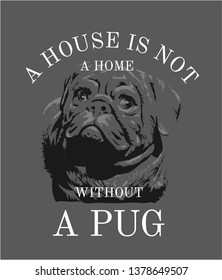 typography slogan with pug dog illustration