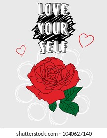 Typography slogan with red rose, vector for t shirt printing and embroidery, Graphic tee and printed tee