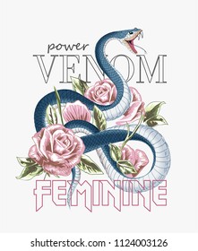 typography slogan with roses and snake illustration