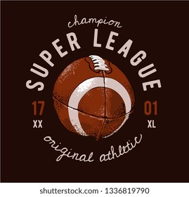 typography slogan with rugby ball illustration