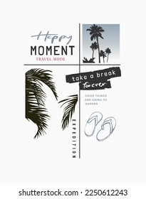 typography slogan with silhouette palm trees vector illustration