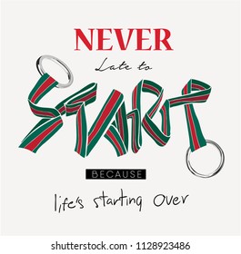 typography slogan  with stripe ribbon and metal ring illustration