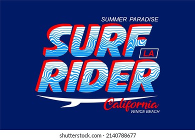 Typography slogan surf rider, vector illustration, for manual t-shirt screen printing and other uses, because the colors can be separated easily