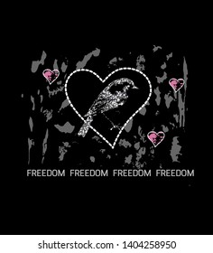 Typography slogan for t shirt printing design. Stylized bird.