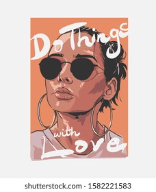 typography slogan with tan girl in sunglasses illustration