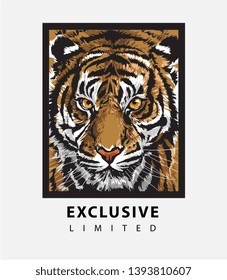 typography slogan with tiger face in square frame illustration