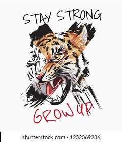 Typography slogan with tiger head graphic illustration