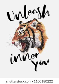 typography slogan with tiger head illustration