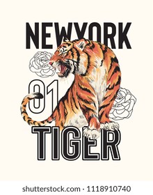 typography slogan with tiger illustration