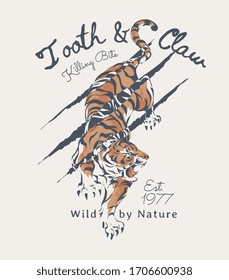 typography slogan with tiger illustration and claw scratch 