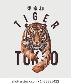 typography slogan with tiger illustration, Japanese word for Tokyo